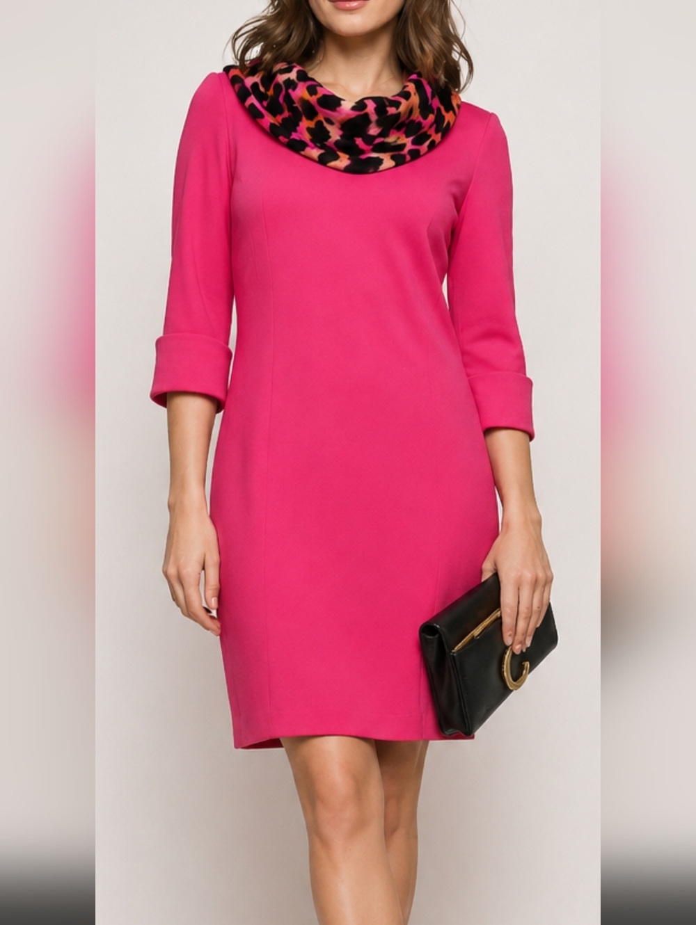 Class Roberto Cavalli S14 Fuschia Cowl Draped Neck 3/4 Sleeve Dress